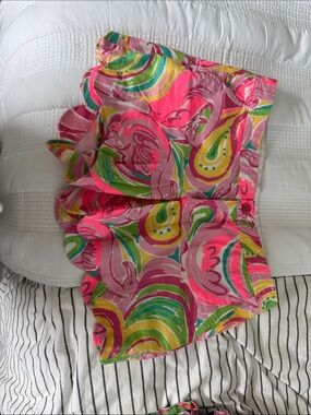Lilly Pulitzer Flamingo All Nighter Pink Multi-Color Ruffle Shorts